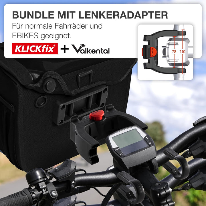 Valkental x KLICKfix Lenkertasche 7L mit Handyfach, für Ebike | 7L Volumen, praktische Lenkertasche