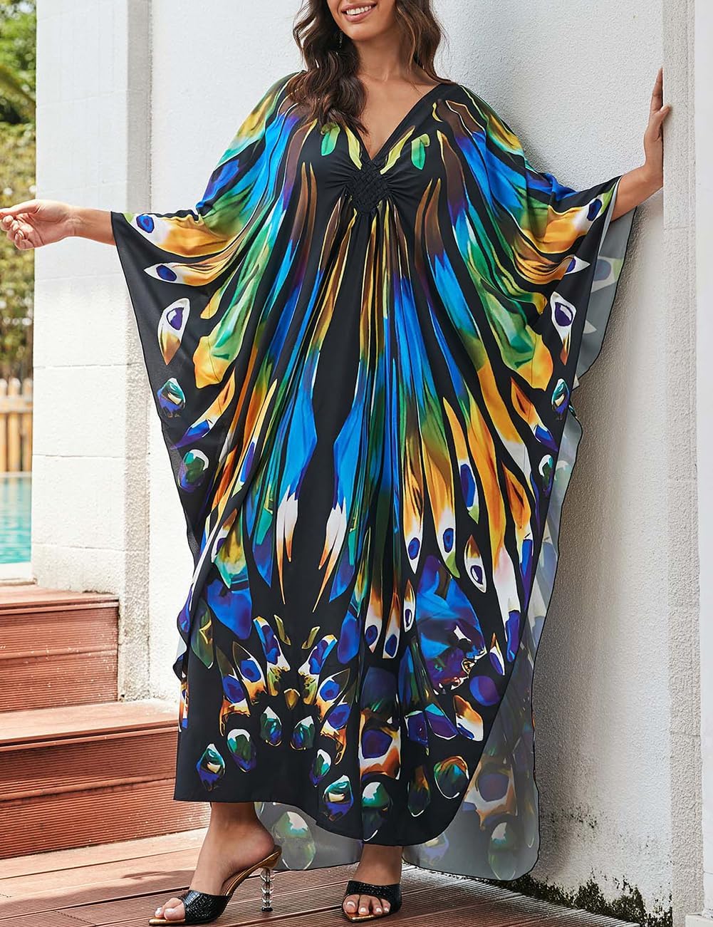 Bsubseach Frauen Plus Grösse Kaftan Kleid Badeanzug Druck Kaftan Strand Cover Up Kleid Schmetterling