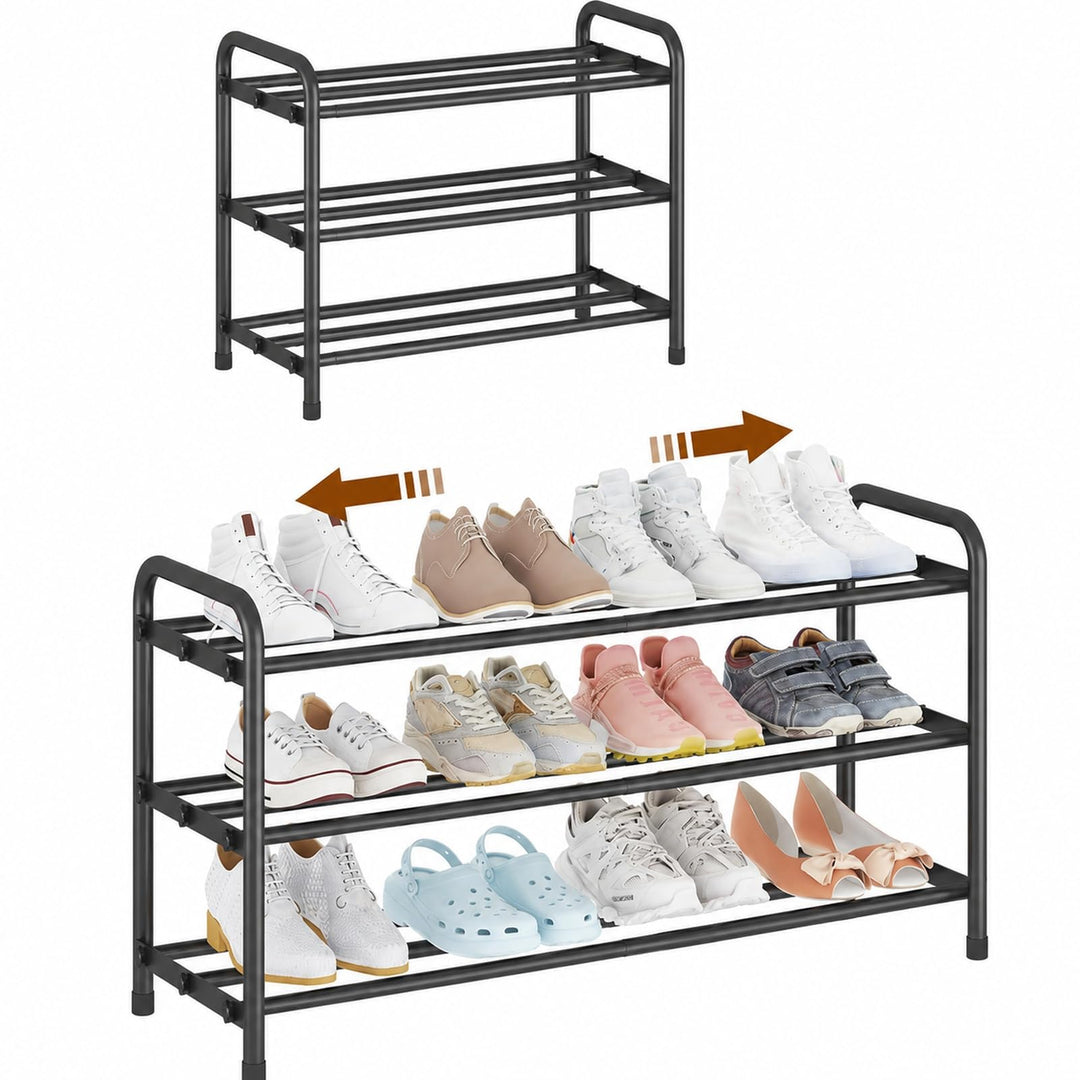 GOOGO Schuhregal Schmal und Hoch 3 Ebenen, Ausziehbares 45 to 80cm, Schuhregal Platzsparend aus Meta