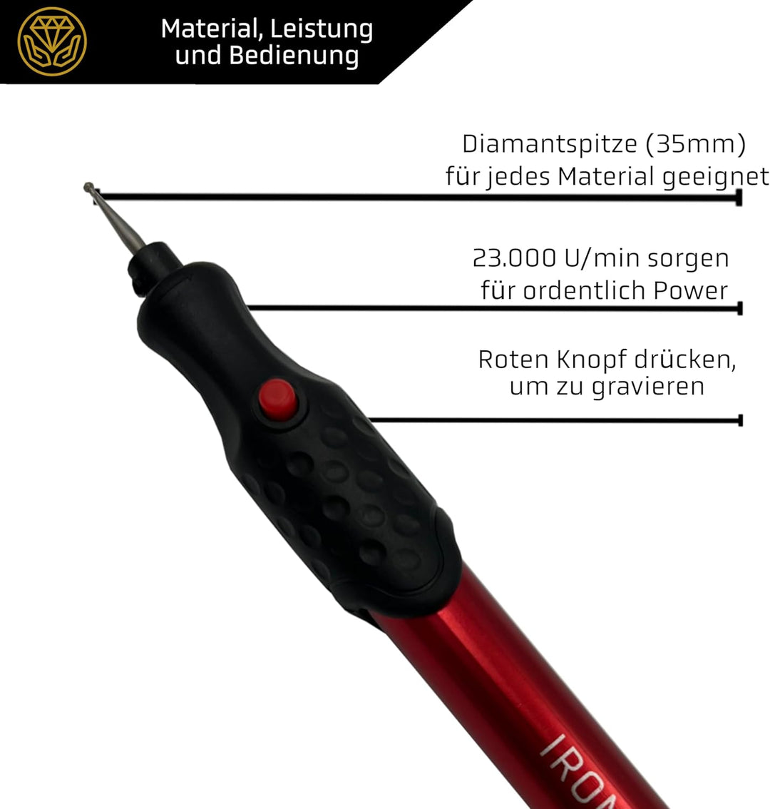 IRON HODL - Gravierstift mit Diamantspitze für Metall, Keramik, Glas gravieren - 2X AAA Batteriebetr