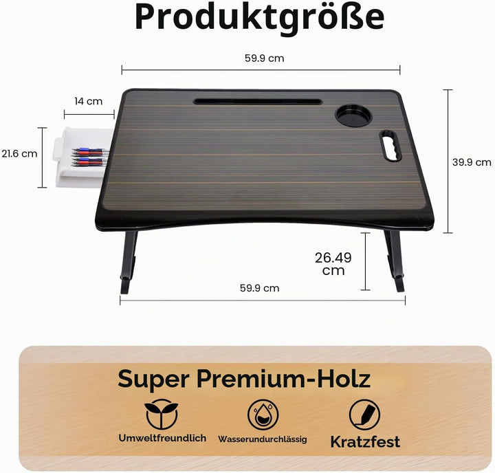 Amaredom Laptoptisch, Laptop Betttisch Klappbar, Klappbarer Lapdesk mit Schublade und Tassenhalter f