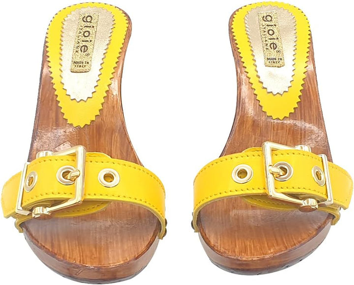 Kiara Shoes Bequeme Clogs mit gelbem Band und Absatz 9 - G6136 Giallo (41 EU, GELB) 41 EU Gelb, 41 E