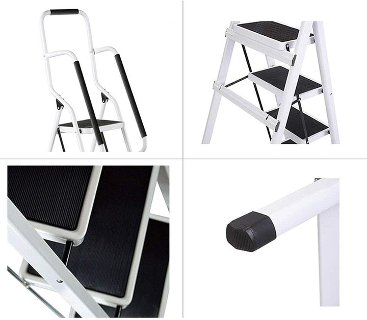 Huini Tritthocker 4 Stufen Trittleiter mit Handlauf Stahl Klapptritt Haushaltstritt Stehleiter Klapp