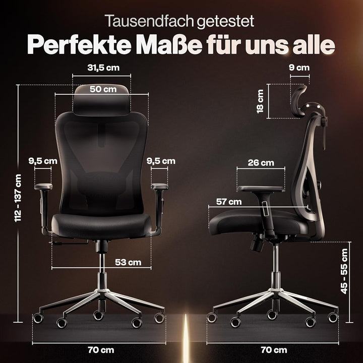 LUTIVO Alpha Bürostuhl ergonomisch [ORIGINAL] Schreibtischstuhl ergonomisch mit 11 Komfort-Einstellu