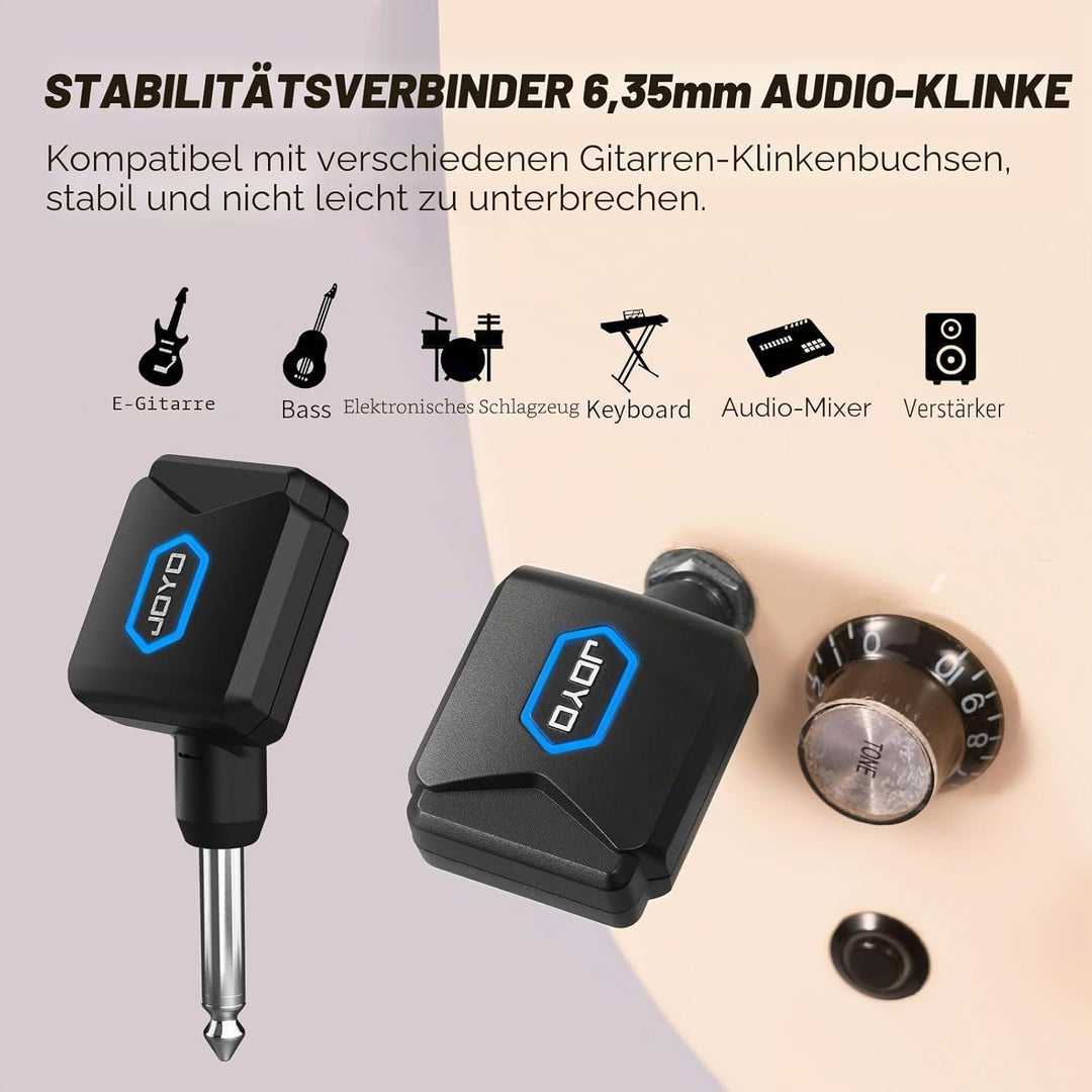 JOYO Kabelloser Gitarren-Sender und -Empfänger, 5,8 GHz, mit Ladebox, 4 Kanäle, für Gitarre, Bass, e