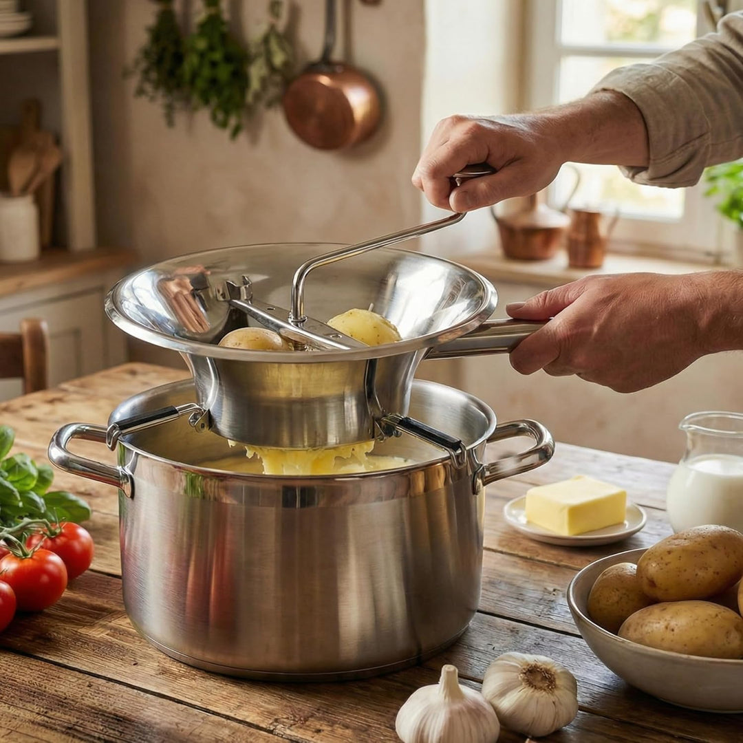 LA BONNE GRAINE Edelstahl-Passiermühle 24 cm | Profi Flotte Lotte mit 3 Siebscheiben | Passiergerät