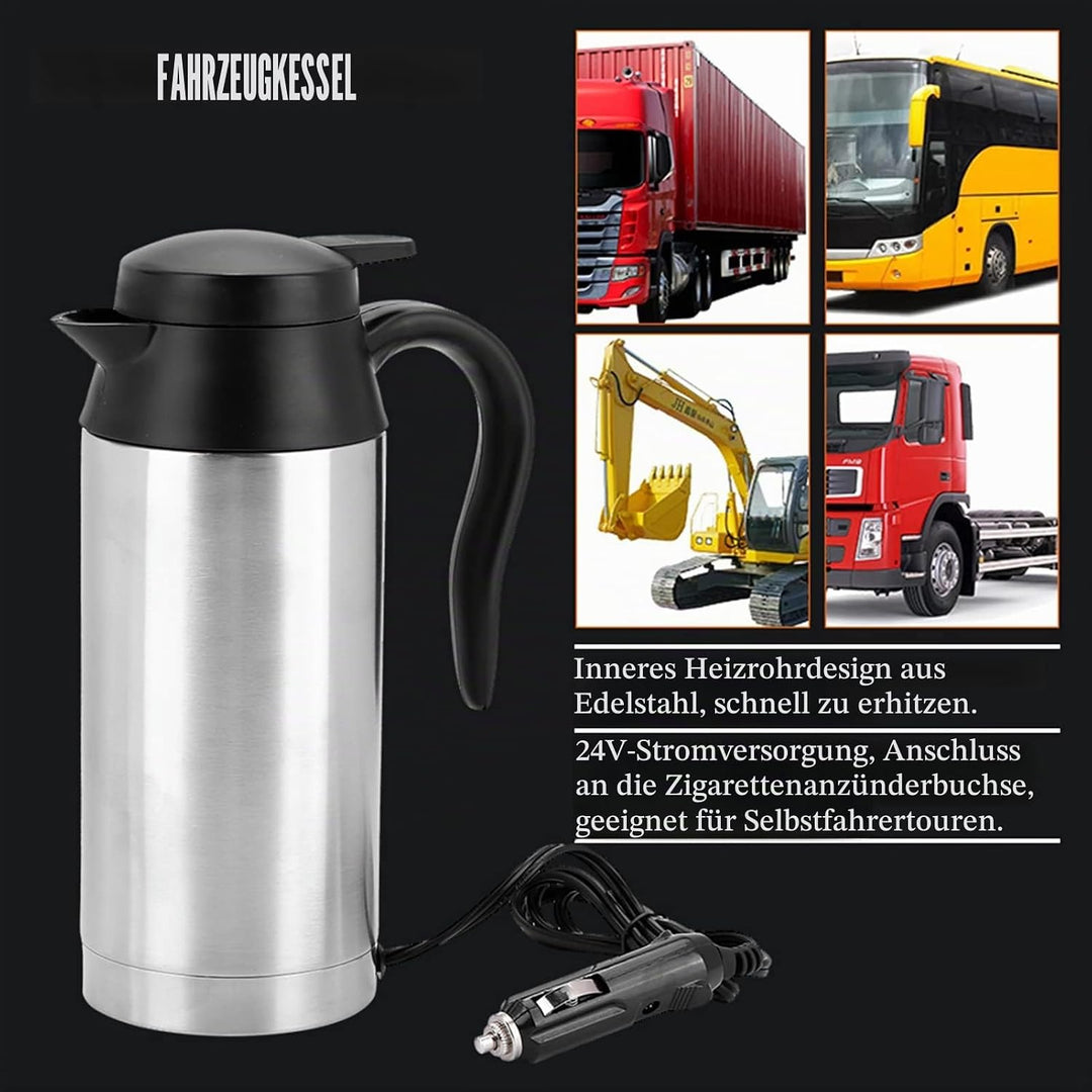 24V Reise-Wasserkocher, 750ml Auto-Lkw-Pickup-RV-Elektrischer Edelstahl-Topf mit Zigarettenanzünder-