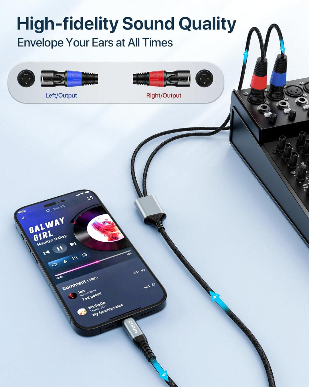 USB C auf Dual XLR Mikrofonkabel Type C auf XLR Male Output Stereo Kabel Kompatibel (2M/6.6Ft), 2M/6