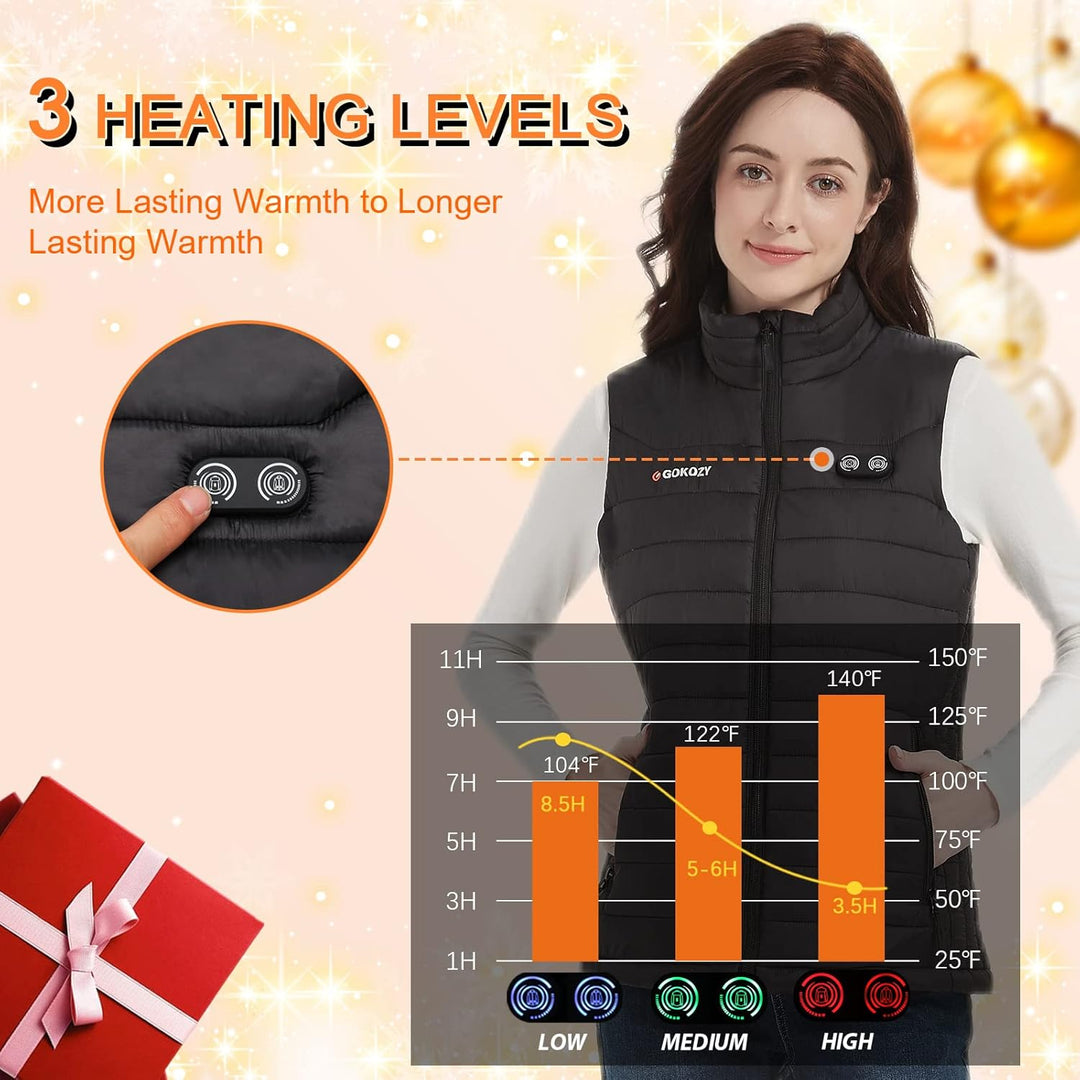 Gokozy Beheizbare Weste Damen - Heizweste Damen mit Powerbank Leichter und Wwarmer Mantel | Beheizba
