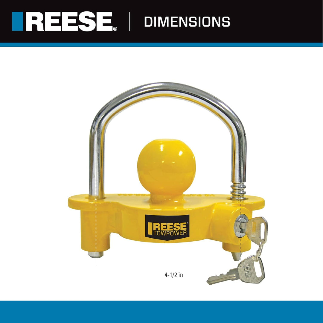 REESE Towpower 72783 Kupplungsschloss, verstellbare Aufbewahrungssicherheit, robuster Stahl, gelb un