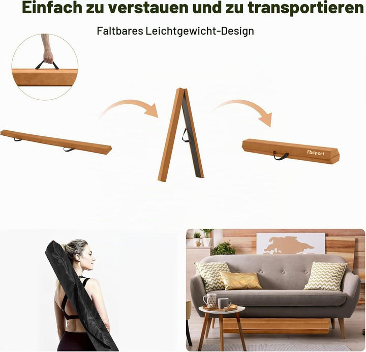 FBSPORT Schwebebalken, Faltender Schwebebalken Kinder, Gymnastik Balance Balken,Beflockungsschicht B