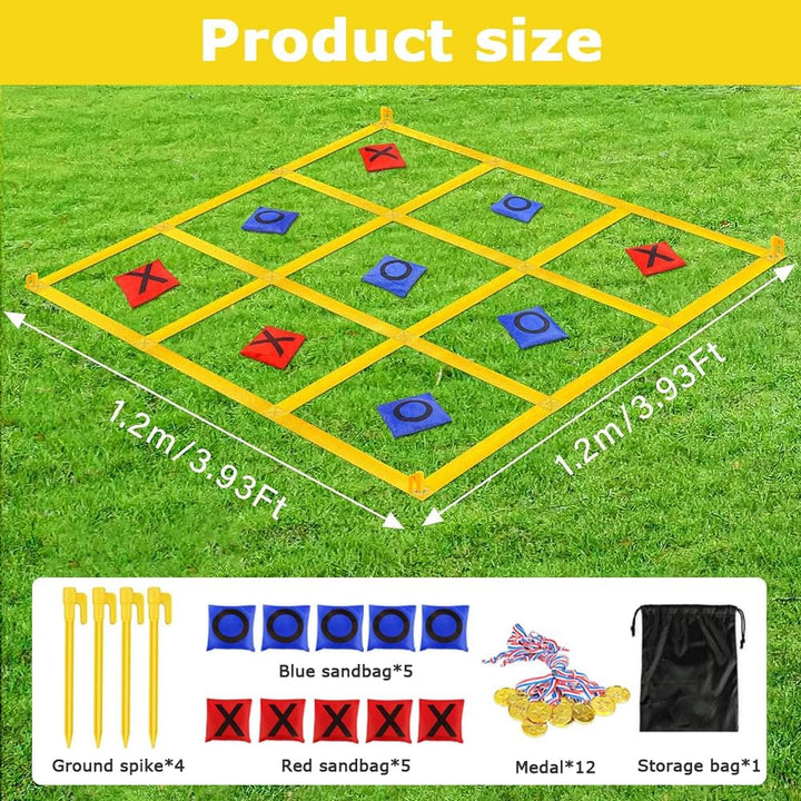Riesiges Tic Tac Toe, 1.2m Tic Tac Toe Sackwerfen Spiel mit 10 Cornhole Säckchen, Outdoor Spielset H