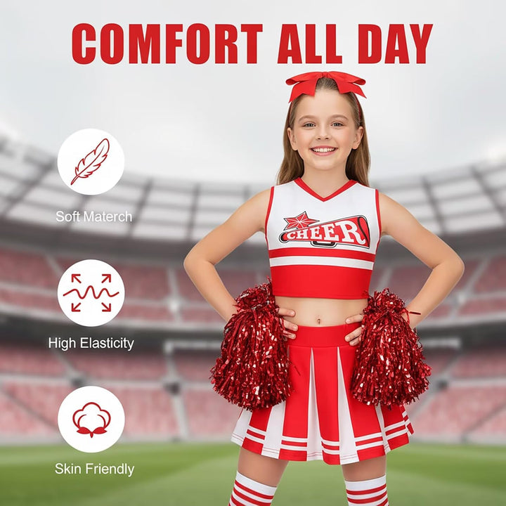 Kostüm Pompom Karneval Mädchen Kostüm Cheerleader Mädchen mit Haarspange Schleife Majorette Stick Po