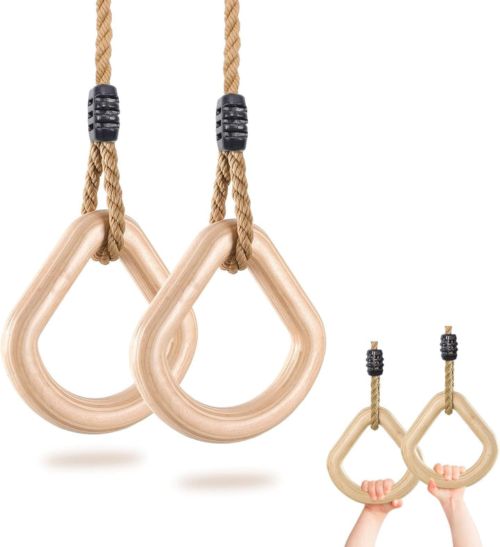 Holz Turnringe,Trapez schaukel,Schaukelringe mit Einstellbarer Hanfseil,Gymnastikringe für Kinder In