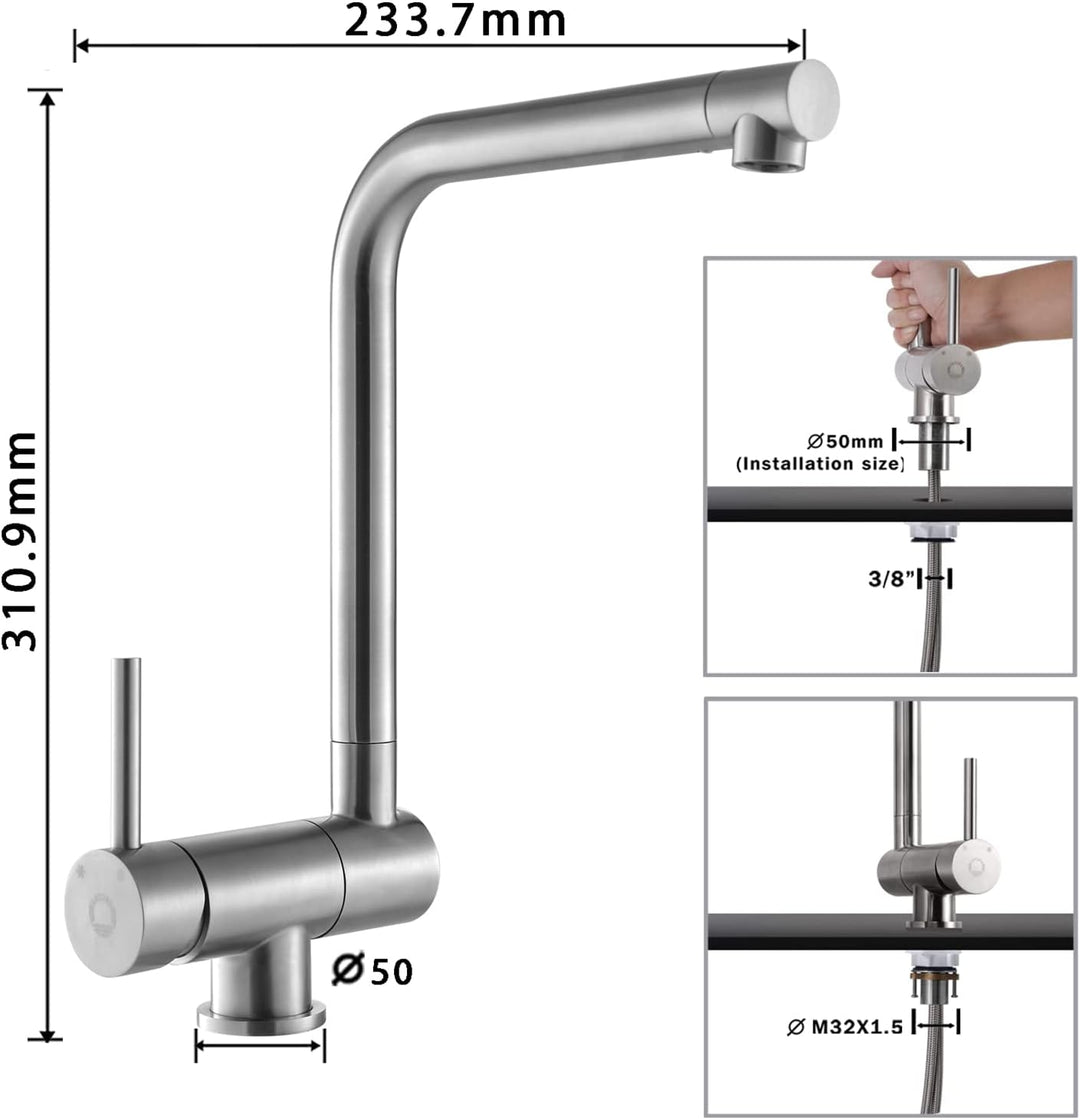 CECIPA Vorfenster Küchenarmatur Klappbar, Hochdruck Wasserhahn Küche, Flexible Mischbatterie Küche 3
