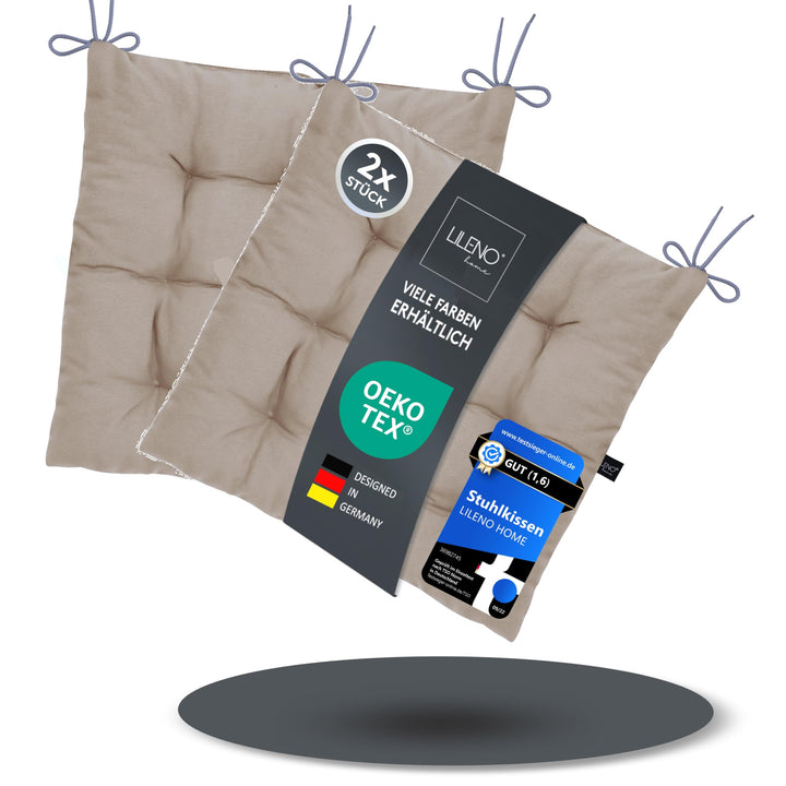 LILENO HOME 2er Set Stuhlkissen 14 Hellbraun (40x40x6 cm) - Sitzkissen für Garten, Küche oder Esszim