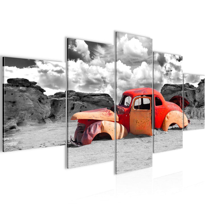 Runa Art Wandbilder Auto Oldtimer 5 Teilig Bild auf Vlies Leinwand Deko Wohnzimmer Abstrakt Rot Grau