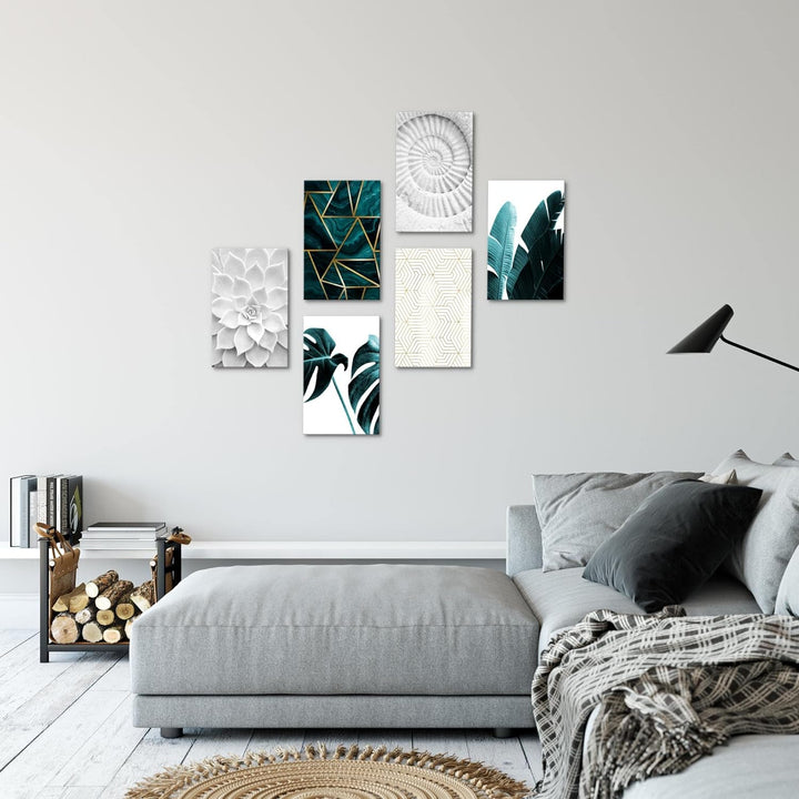 Novart Wandbilder Set - KOMPLETT AUFHÄNGFERTIG - Made in Germany - Moderne Bilder Grün Blätter Wohnz