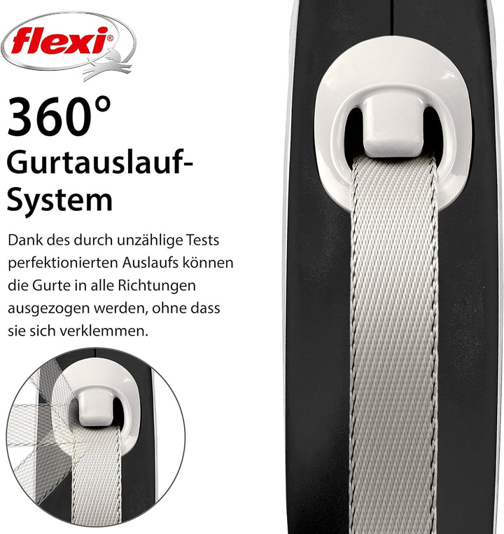 Flexi - Rollschnur New Comfort Band - 8 Meter Langes Kabel bis 50 kg - Schwarz - 1 Stück, Large Sing