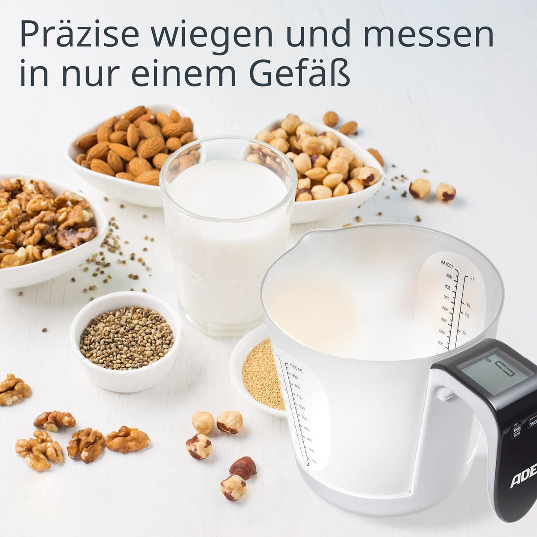 ADE Digitale Messbecher-Waage | Küchenwaage mit Messbecher zum Wiegen und Messen | Elektronische Mes