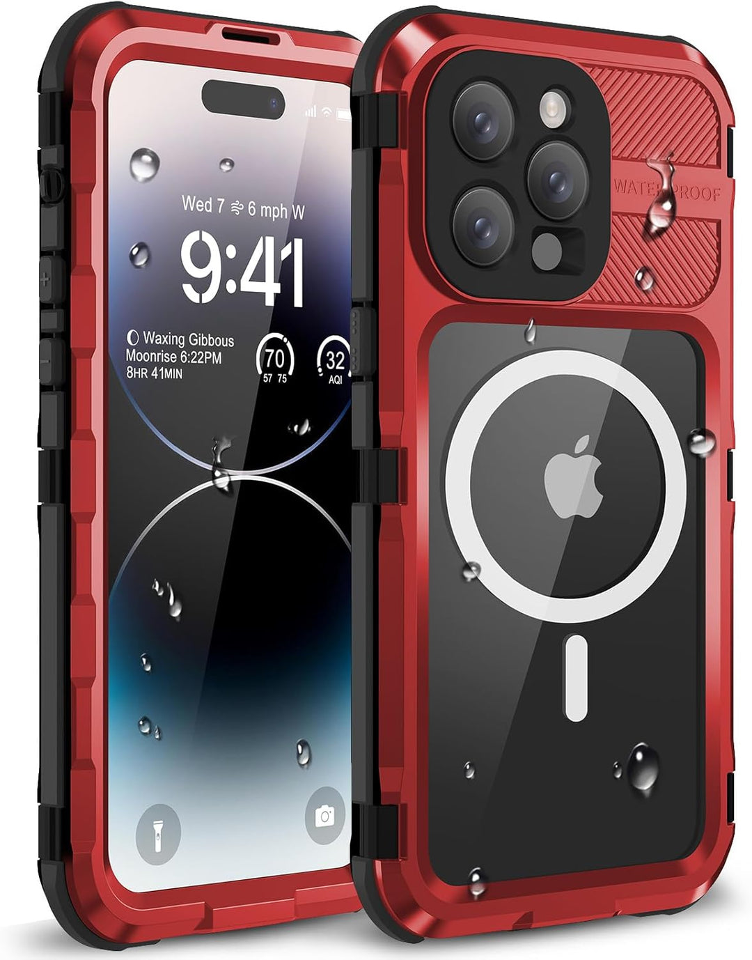 WIFORT für iPhone 14 Pro Max Hülle Wasserdicht mit MagSafe, 360 Outdoor Metall Schutzhülle mit Displ
