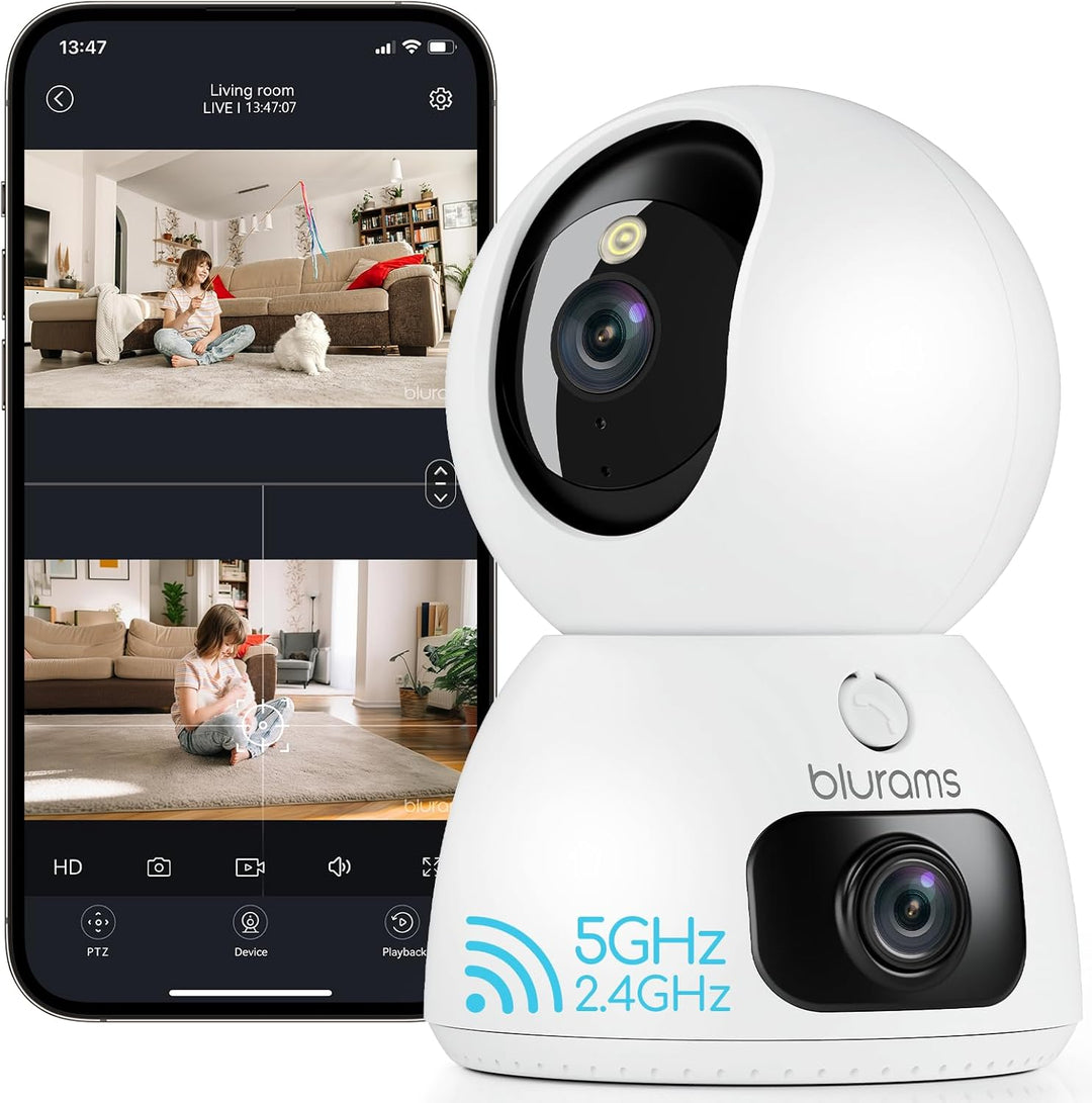 blurams Überwachungskamera Innen, 2K Dual-Objektiv Hundekamera, Kamera Überwachung Innen mit 360° Ab
