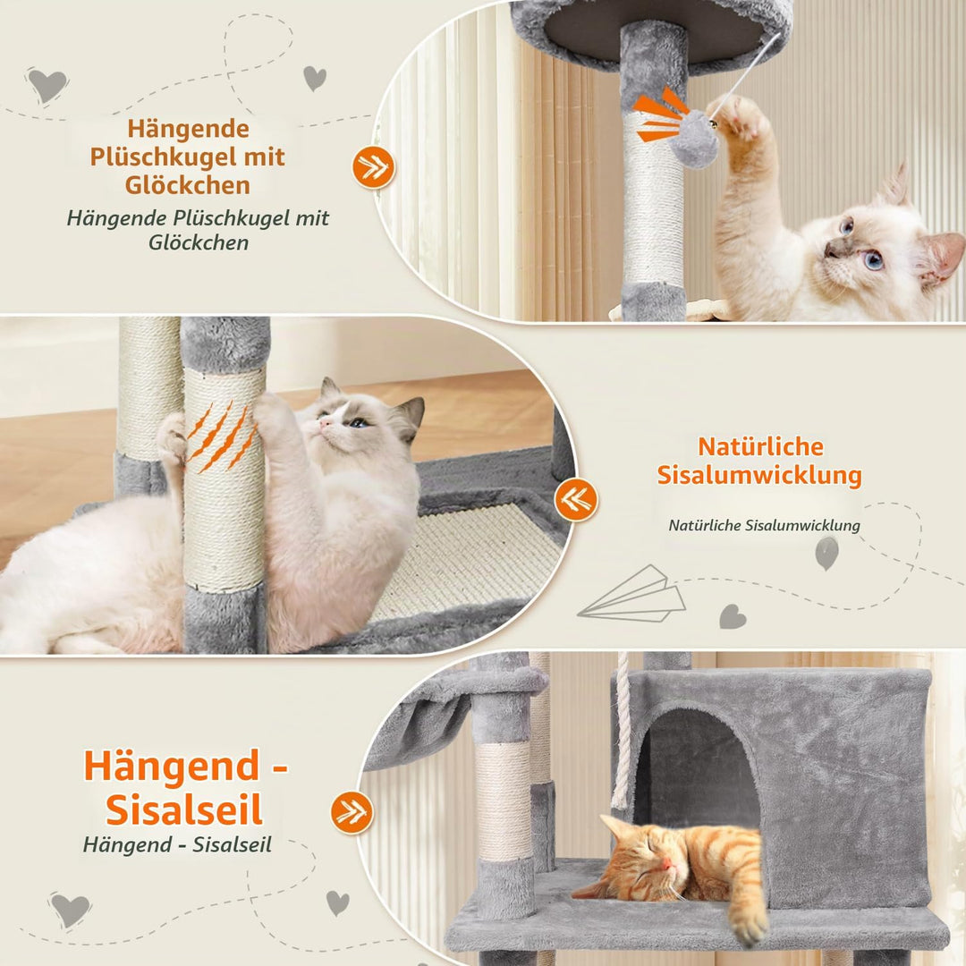 Nobleza Katzenbaum Kratzbaum Gross 148cm, Kletterturm mit 9 Sisal Säulen, 2 Plattformen, Hängematte
