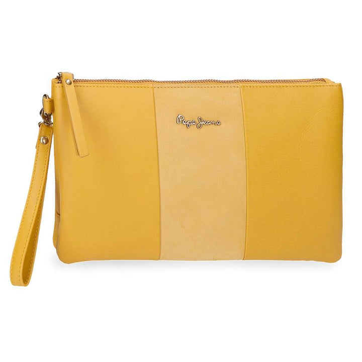 Pepe Jeans Double Brieftasche Handtasche Gelb 27x17x2 cms Leder, Handtasche Gelb