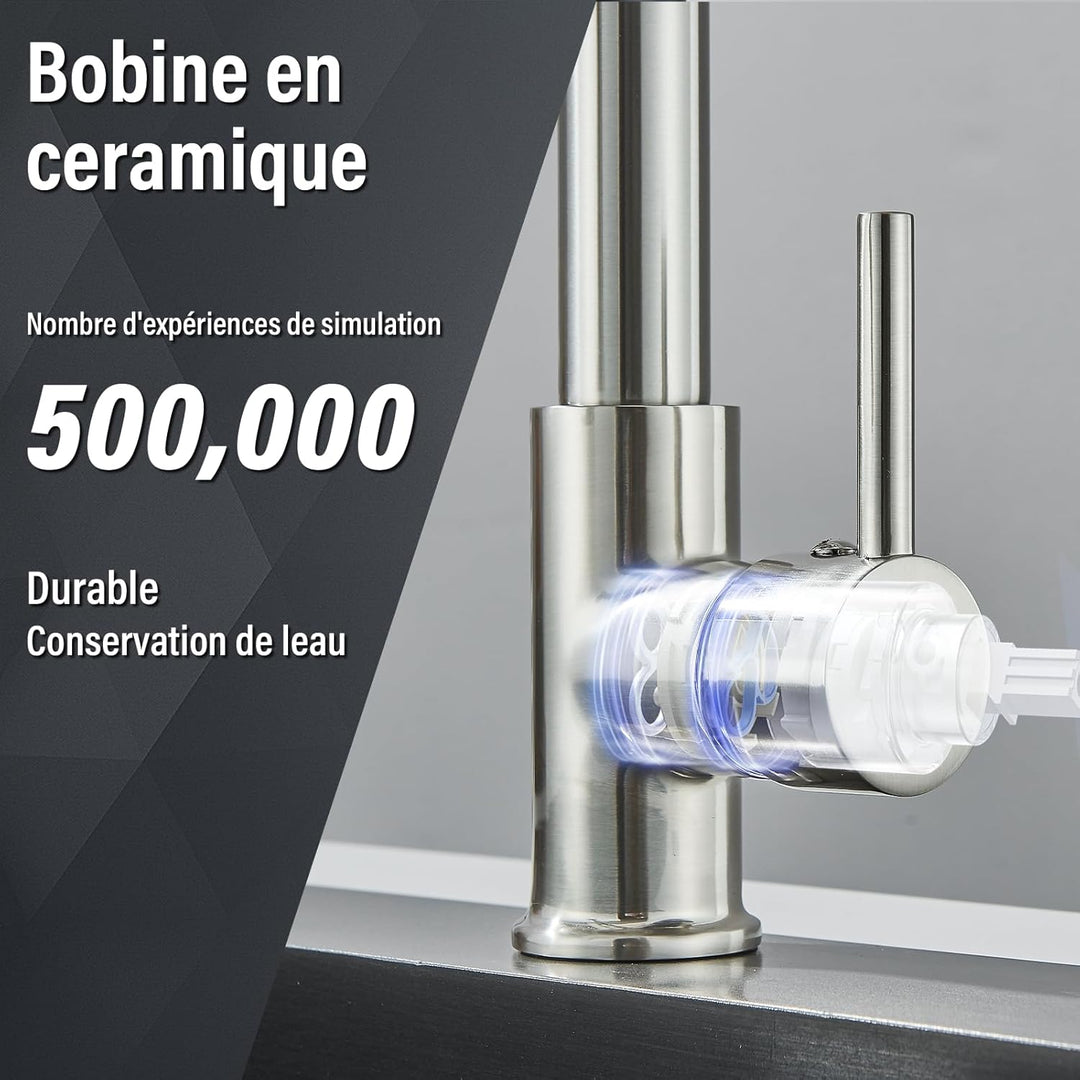 Cesinkin Wasserhahn Küche Gebürstetes Nickel Spültischarmatur mit zwei Wassersprühmodi Armatur Küche