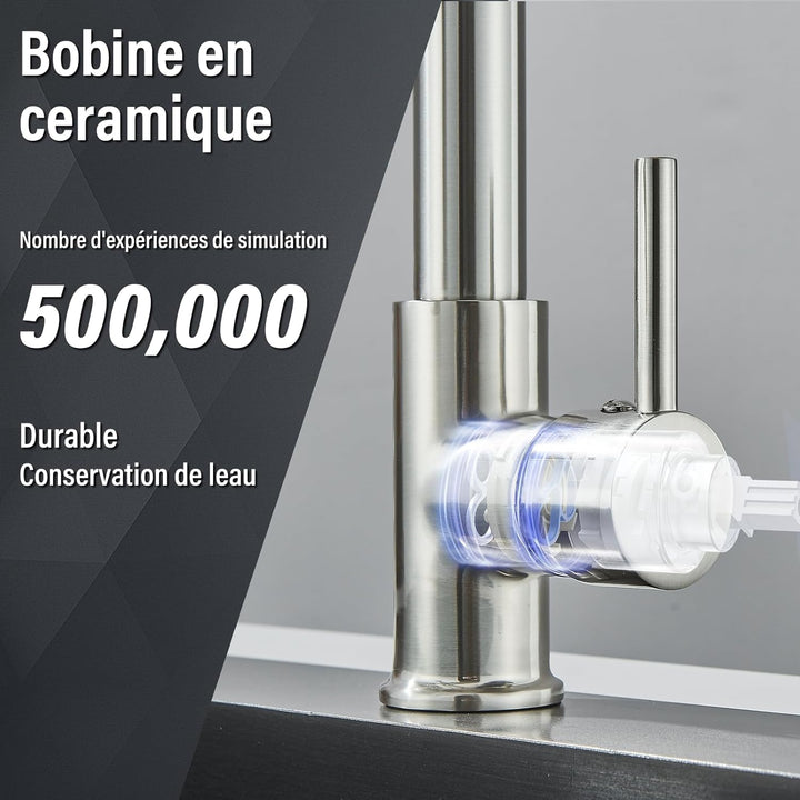 Cesinkin Wasserhahn Küche Gebürstetes Nickel Spültischarmatur mit zwei Wassersprühmodi Armatur Küche