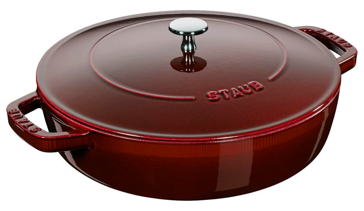 STAUB Gusseisen Bräter, Chistera Tropfenstruktur im Deckel, Rund 28 cm, 3,7 L, Grenadine Rot Grenadi