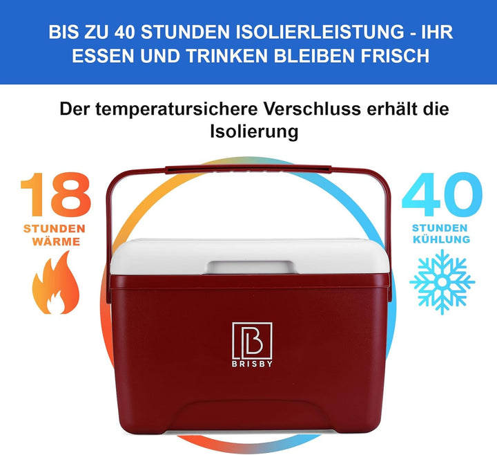 Brisby Kühlbox 8 Liter - 18 Stunden warm - 40 Stunden kühl - Inklusive 2 grosse Kühlelemente 450 ML