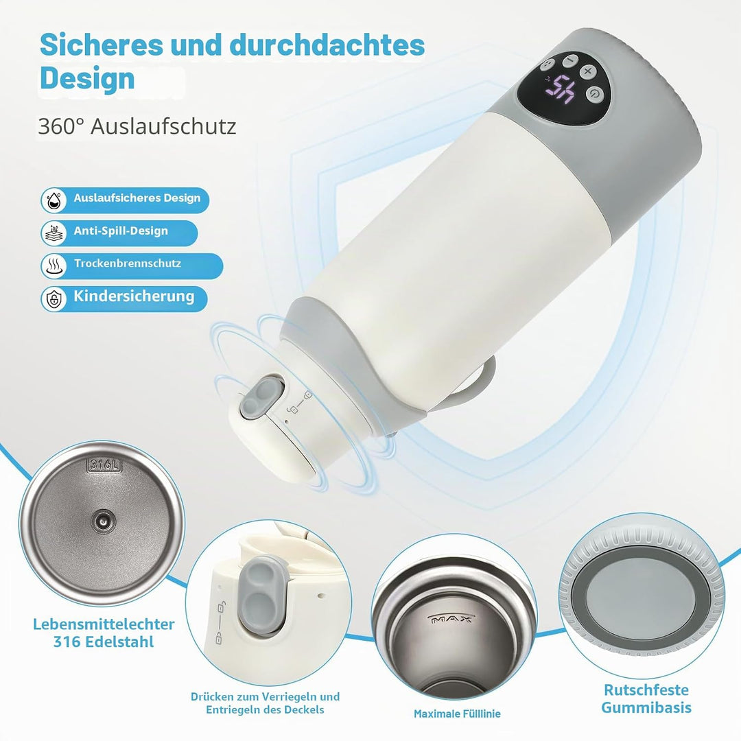 Flaschenwärmer Baby Unterwegs 500ml, 22 Stufen, Pasteurisierung, 12000mAh