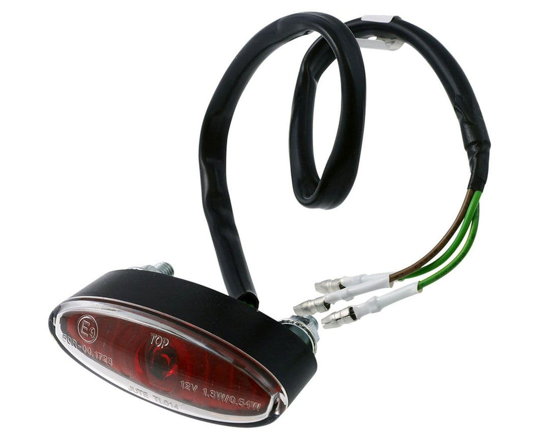 Rücklicht Power LED MINI OVAL, rotes Glas, Motorrad, Roller, Quad, universal