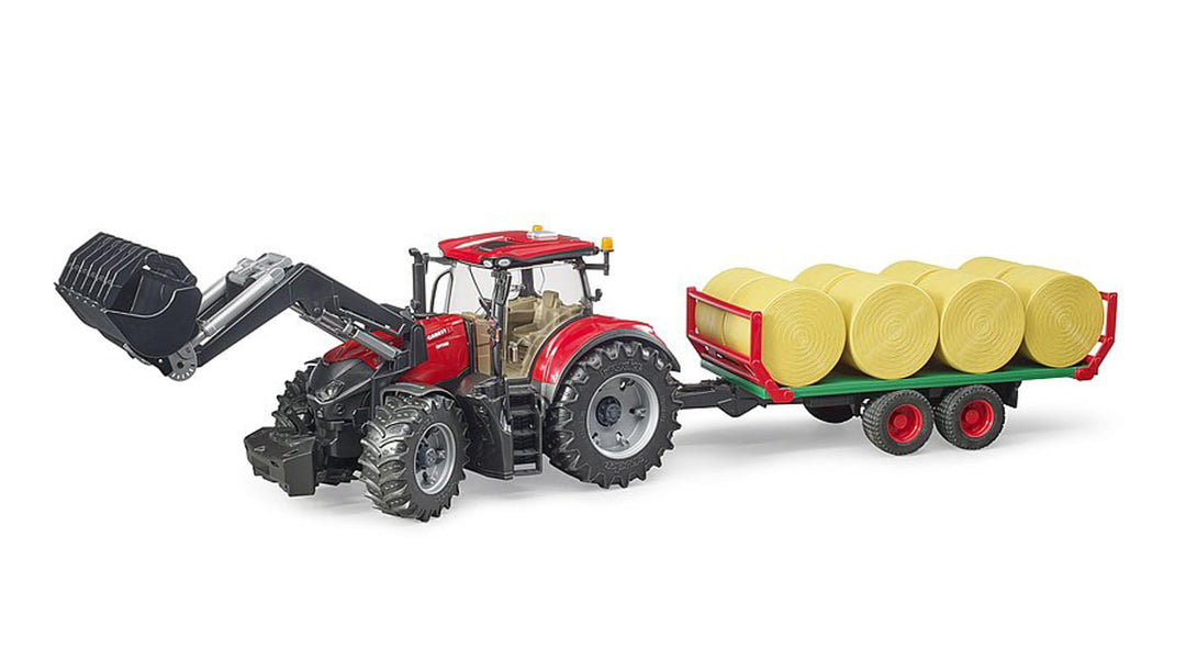 bruder 03198 - Case IH Optum 300CVX mit Frontlader & Ballentransportanhänger - 1:16 Traktor Trecker