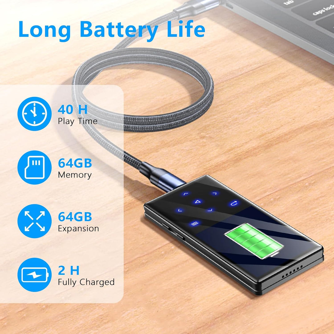 Gueray 128GB Bluetooth MP3-Player Tragbarer MP3 Player Digitaler Musikspieler mit HiFi-Sound Eingeba