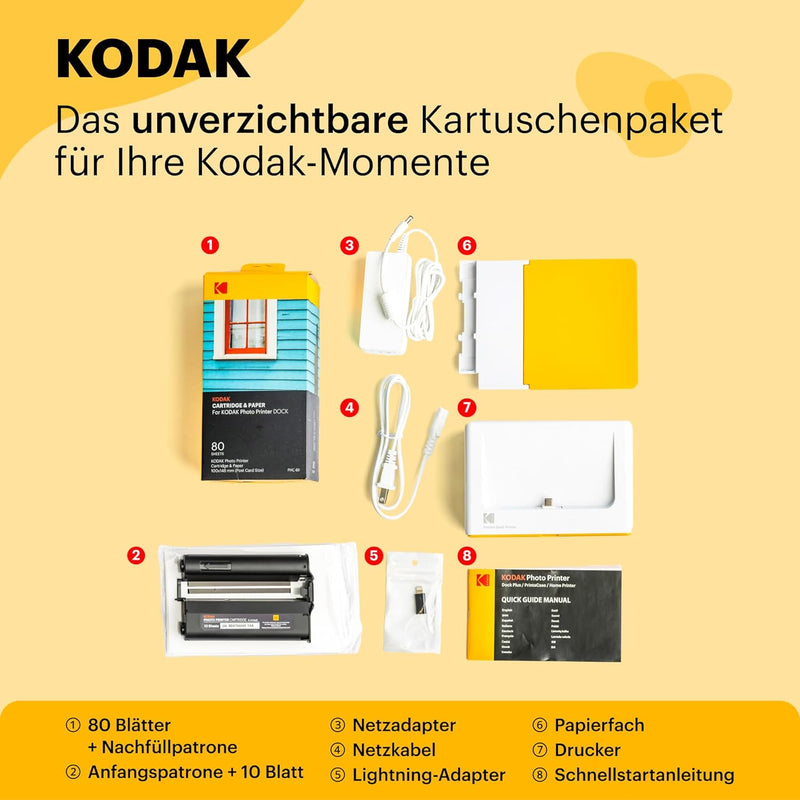 KODAK Dock Plus 4Pass-Fotodrucker (10 x 15 cm) + Paket mit 90 Blatt Fotopapier Imprimante + Paquet a