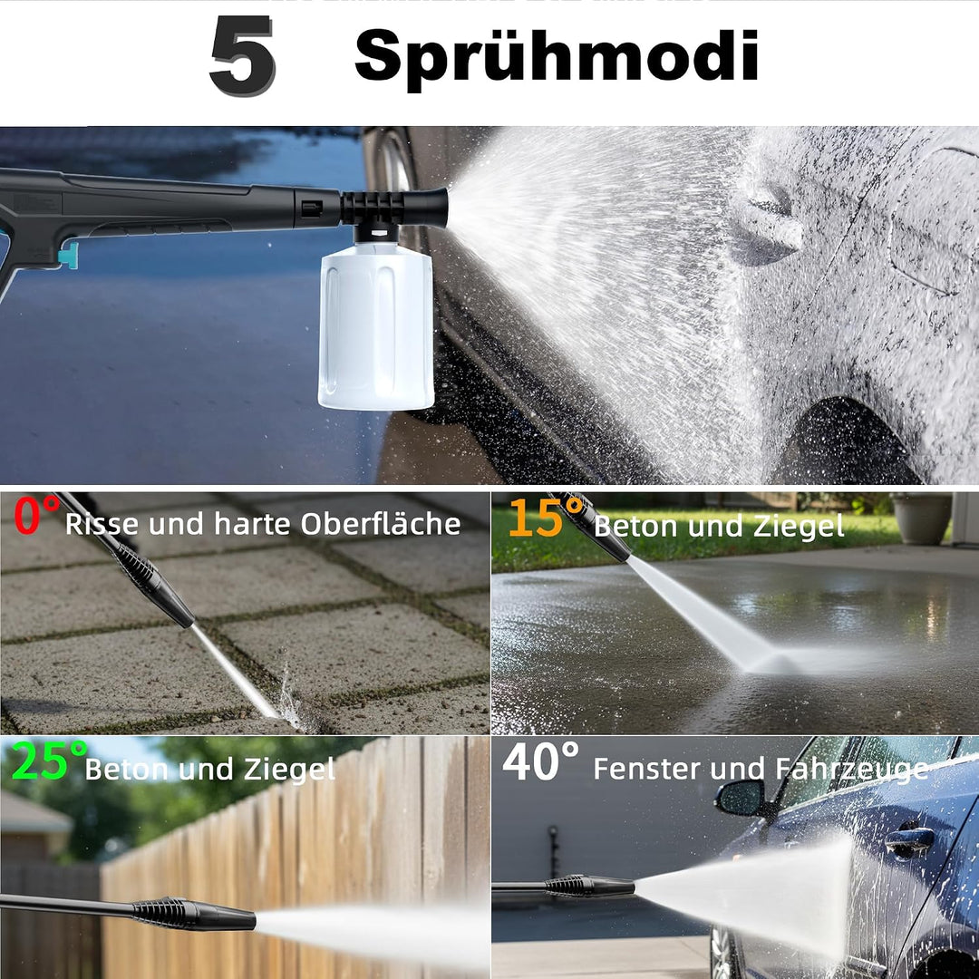 LANCHEZ Hochdruckreiniger 600 l/h 200bar, 7-in-1-Zubehör Kit 500ml Schaumsprüher, Schnellkupplungen,