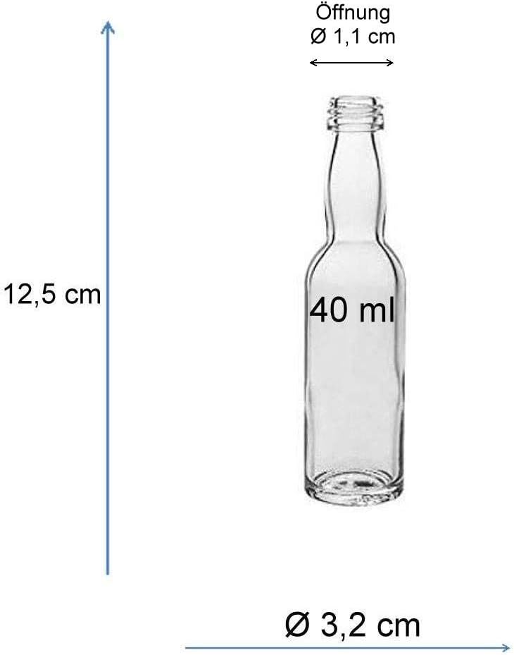 mikken 20 Mini Glasflaschen 40 ml mit Schraubverschluss inkl. Trichter, 40 ml
