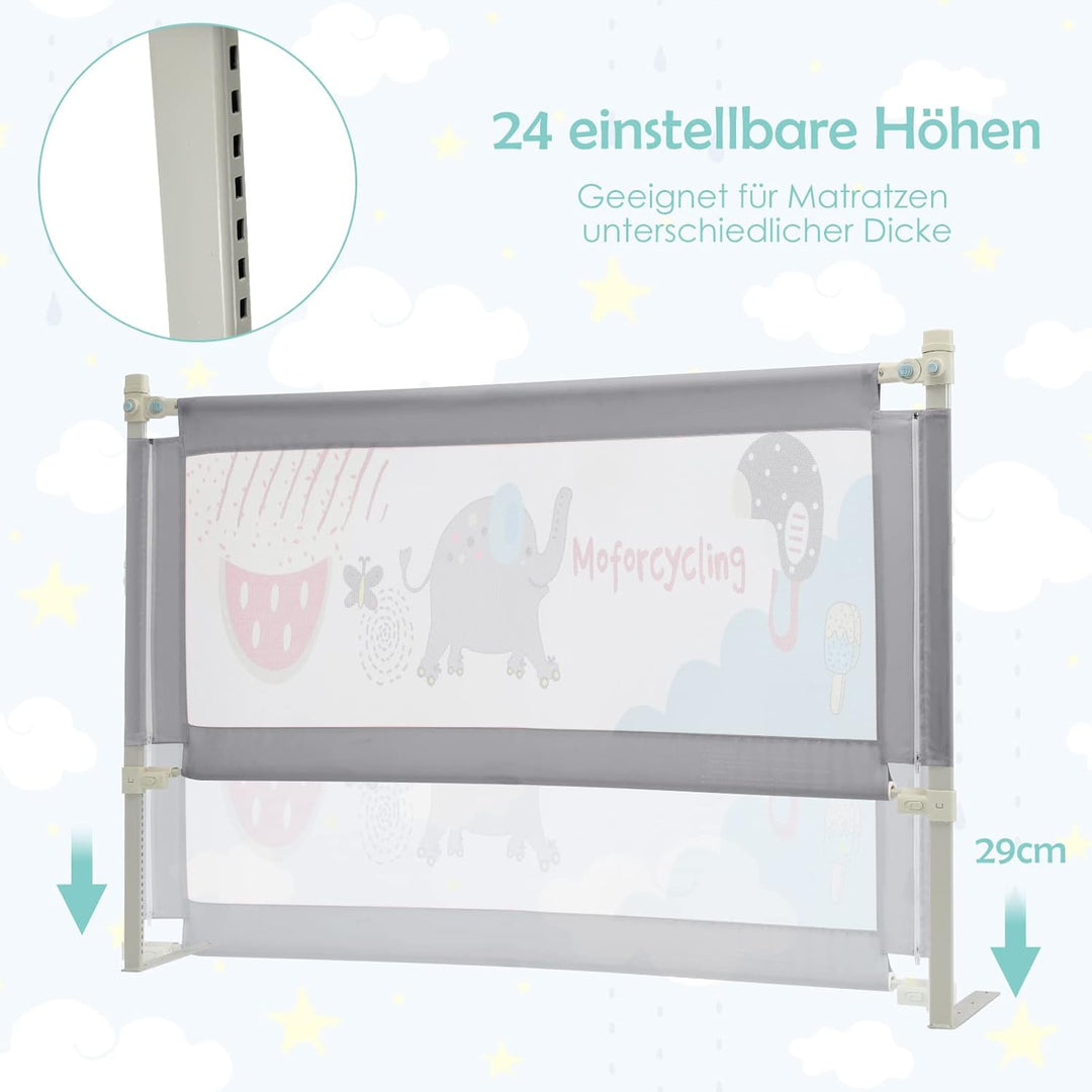 COSTWAY 145cm/175cm Bettgitter, 24 Stufen höhenverstellbares Babygitter mit doppeltem Verschluss & R