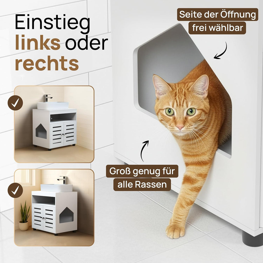 Katzenschrank für Katzenklo – Stilvoller Waschbeckenunterschrank/Katzenmöbel mit flexiblem Einstieg
