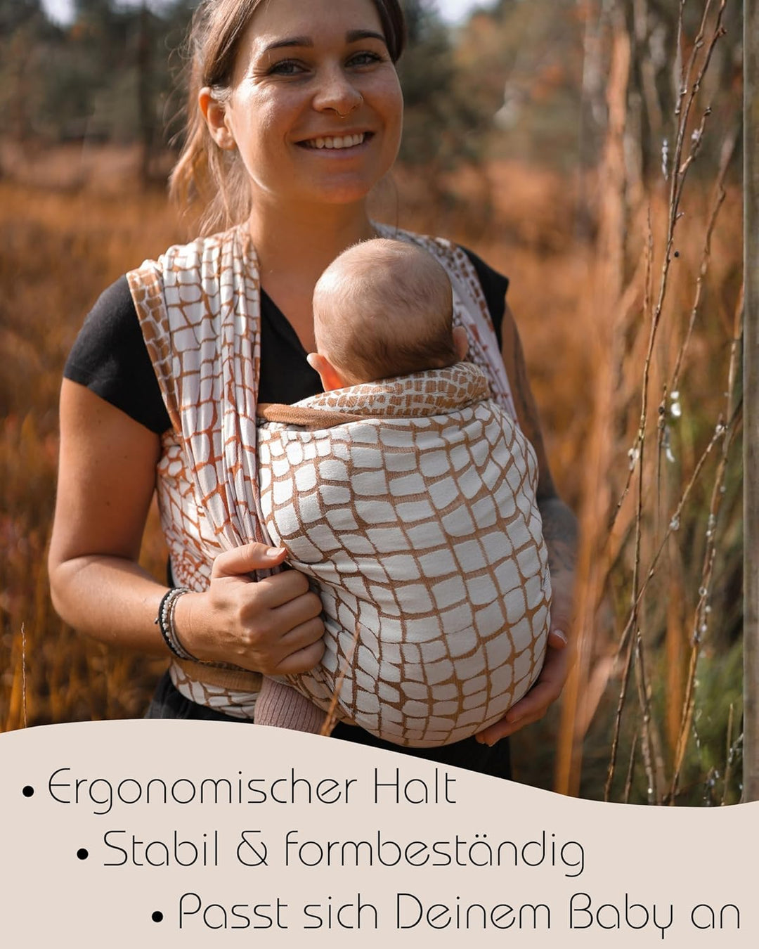 Hoppediz Gewebtes Babytragetuch ab Geburt, Darwin Black 5,40 m | Ergonomisches Tragetuch für Neugebo