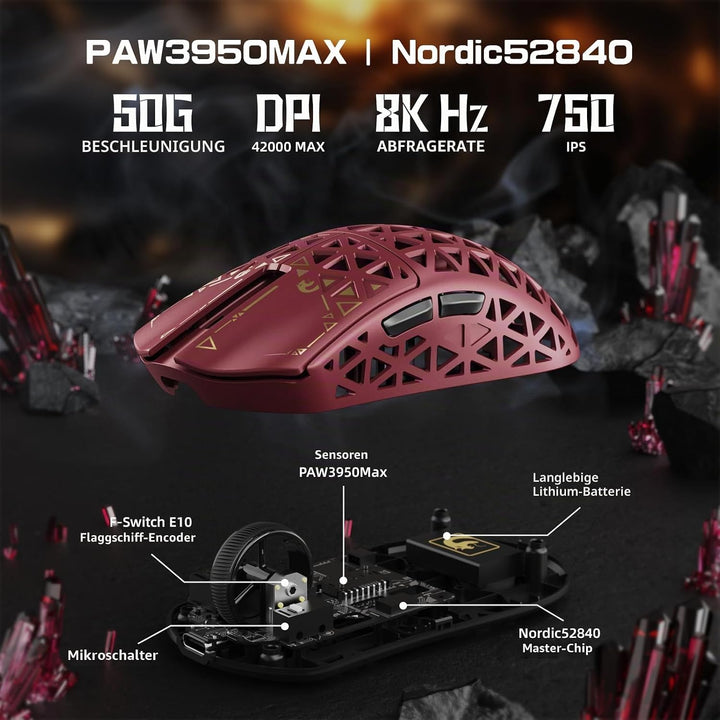 MAMBASNAKE M5 Ultra Carbon Fiber 8000Hz Kabellose Gaming-Maus mit Bis zu 42000 DPI, PAW3950MAX Senso