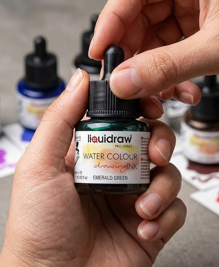 Liquidraw Aquarell-Zeichentinte, Set mit 10 verschiedenen Farben, 35-ml-Flaschen mit Tintentropfer,