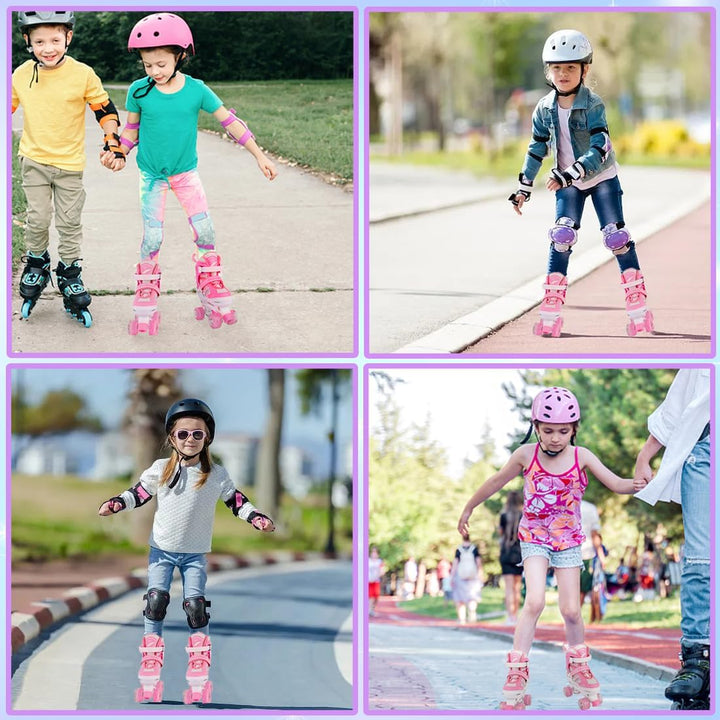 Kinder Rollschuhe für Mädchen Kind Anfänger, 4 Grössen einstellbar Rollschuhe mit Licht bis Räder fü
