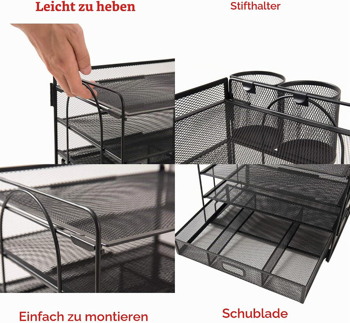 4-Trays Desktop File Organizer, Mesh Office Desk Supplies Organizer Dokument Brieffachhalter mit Sch