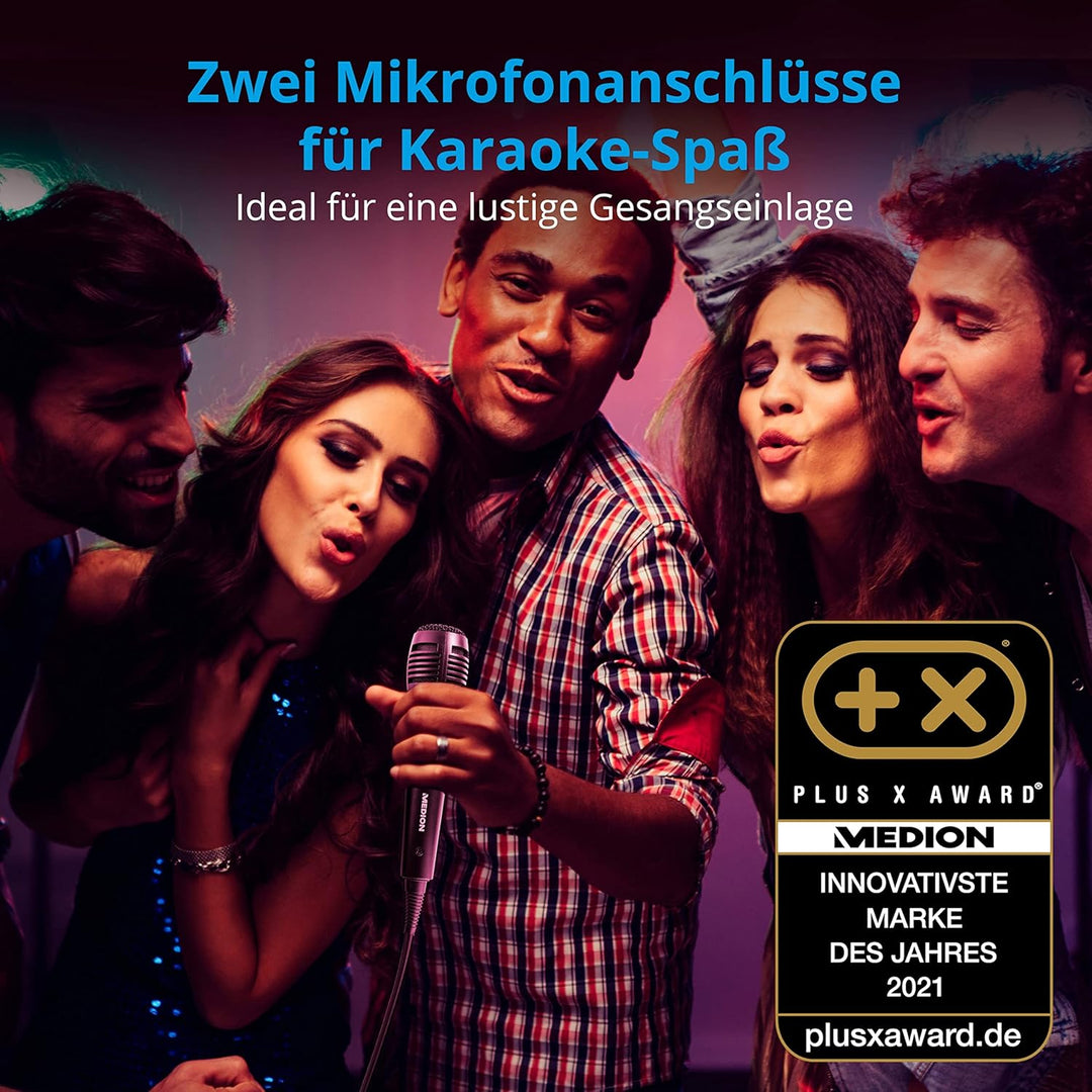 MEDION X67015 Party-Soundsystem mit Bluetooth 2.1 (Kompaktanlage, 1000 Watt, 2 x 100 Watt RMS, PLL U