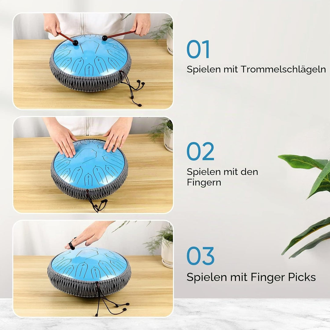 Musfunny Steel Tongue Drum, 12 Zoll 15 Tone Zungentrommel Handpan Trommel, D-Dur Steel Pan Töne Schl
