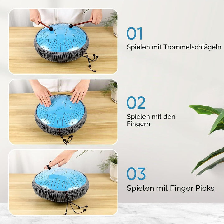 Musfunny Steel Tongue Drum, 12 Zoll 15 Tone Zungentrommel Handpan Trommel, D-Dur Steel Pan Töne Schl