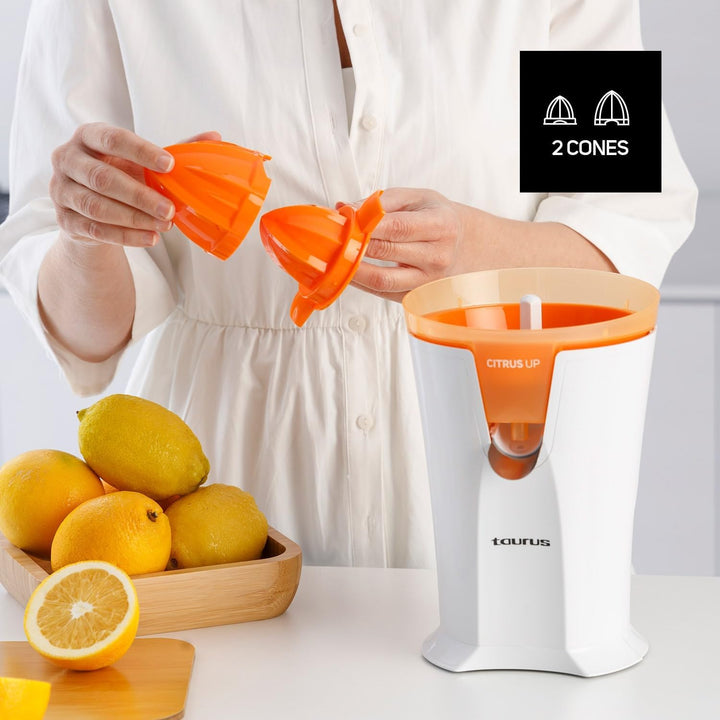 Taurus - Extra hoher Zitruspress Citrus Up | 40W | Direktes Ausschenken | 2 Presskegel | 200ml Behäl